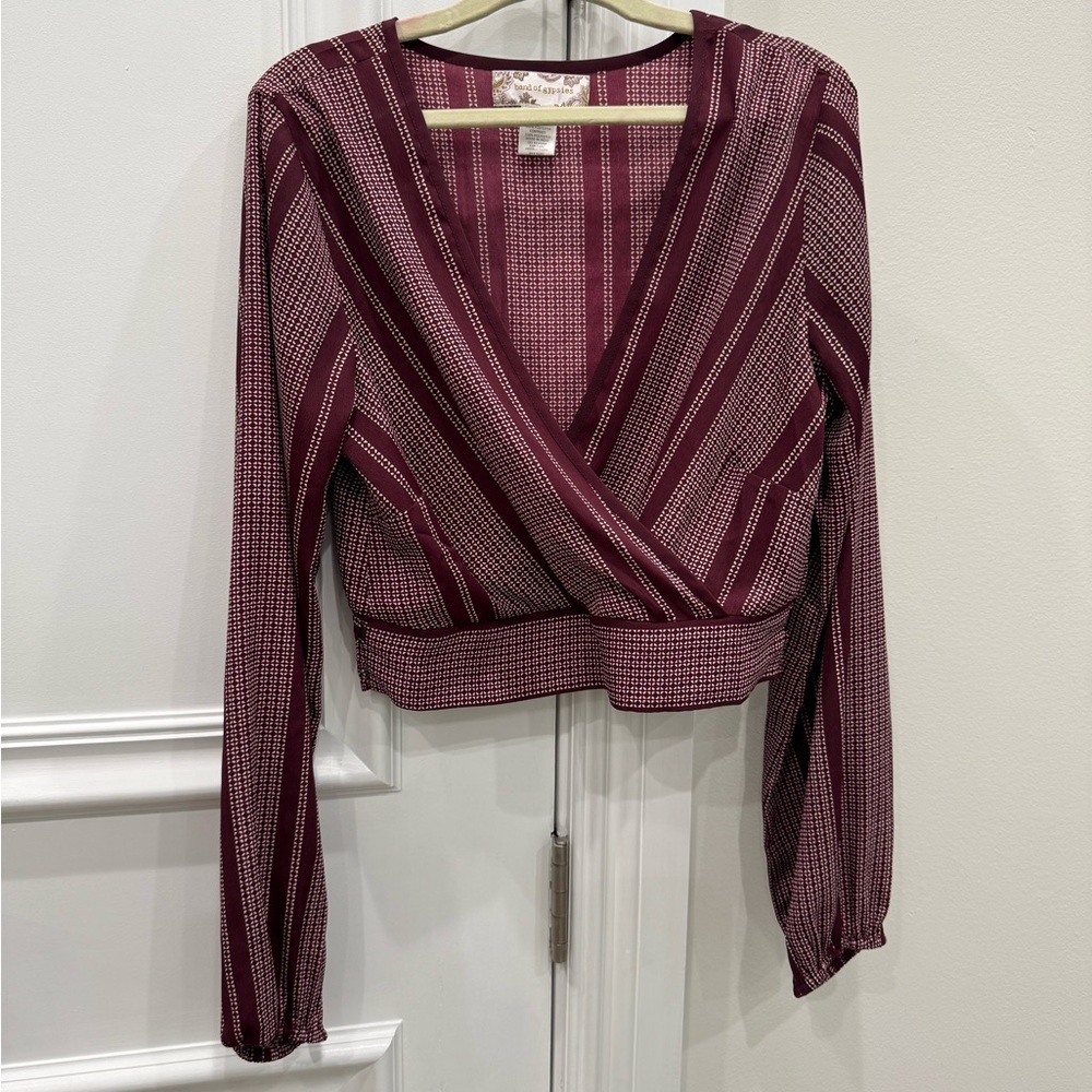 Band of Gypsies Burgundy Striped Wrap Blouse Size Small